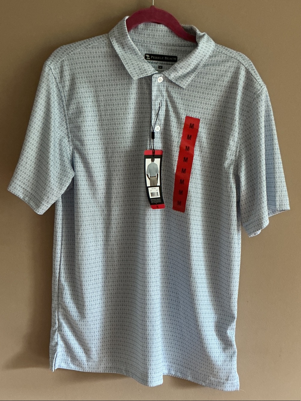 NWT Pebble Beach Light Blue Geometric-Print Men's Polo